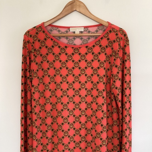 Michael Kors Chain Link Long Sleeve Orange & Gold Shift Dress Sz XL Equestrian - Picture 3 of 13